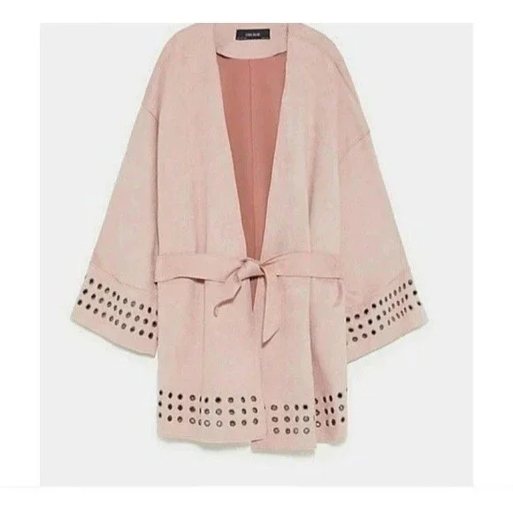 NWT Zara Basic Faux Suede Light Blush Pink Oversized Kimono Jacket M - Picture 6 of 9
